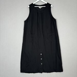 MATCH USA Shift Dress Womens 1X Petite Black‎ Patch-Pocket Midi Lagenlook Travel